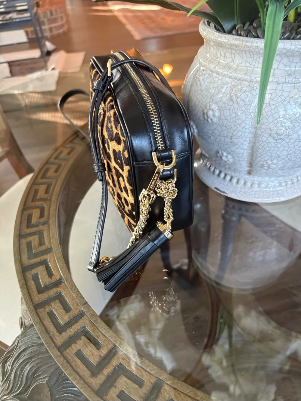 🖤🤎MICHAEL KORS GINNY CALF HAIR & LEATHER LEOPARD CAMERA CROSSBODY BAG!🤎🖤